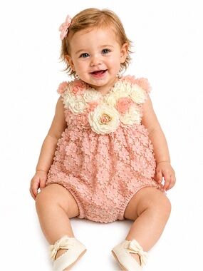CachCach Baby Girl Floral Lace
Romper Dress 18M Pink 3D Flower
Boutique Outfit